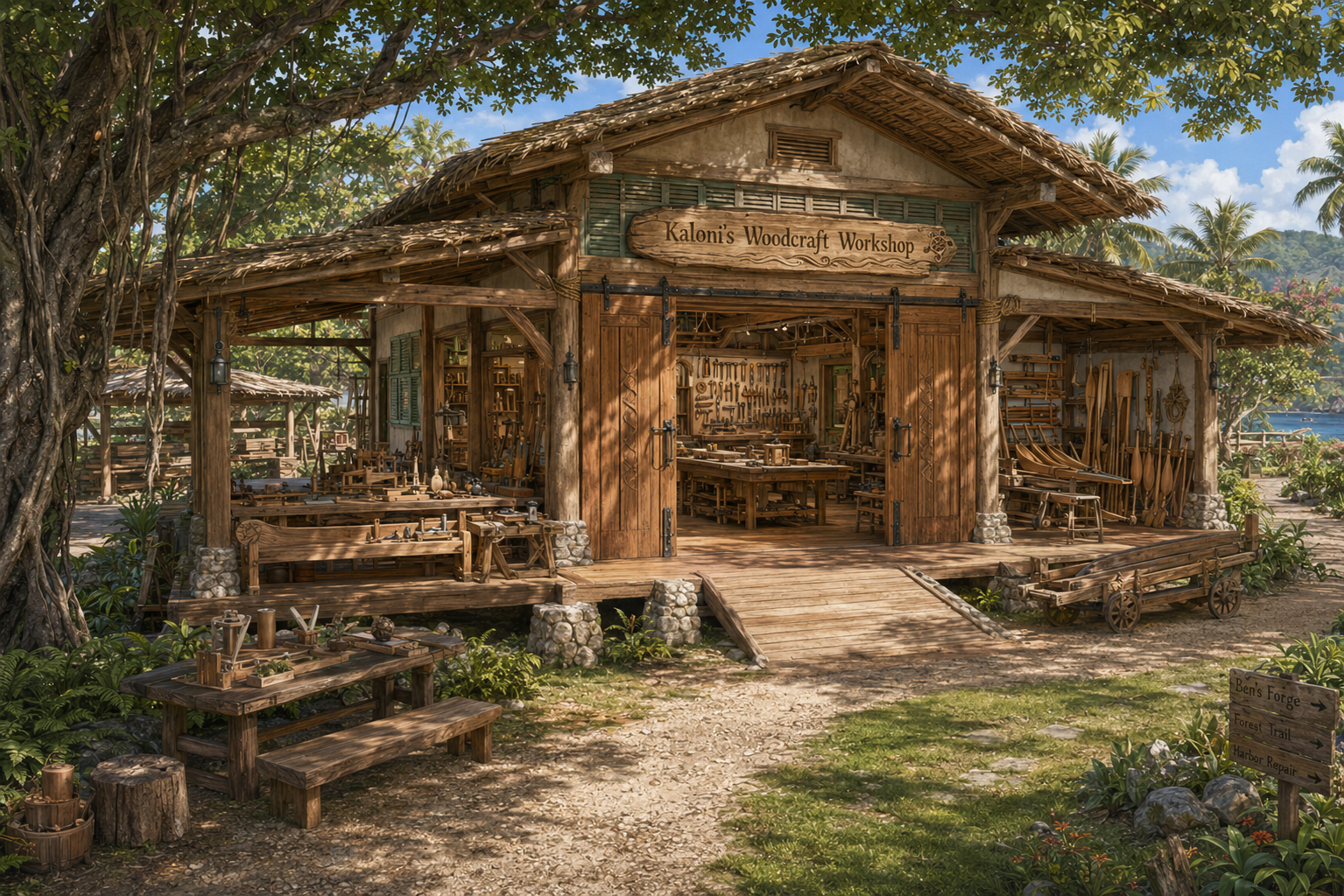 Kaloni’s Woodcraft Workshop — original GOLD reference illustration